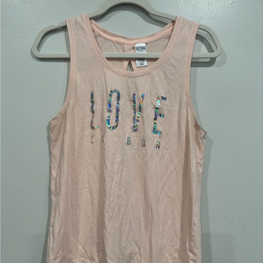 VICTORIA SPORT Pink Tank Top with Holographic 'LOVE' Print